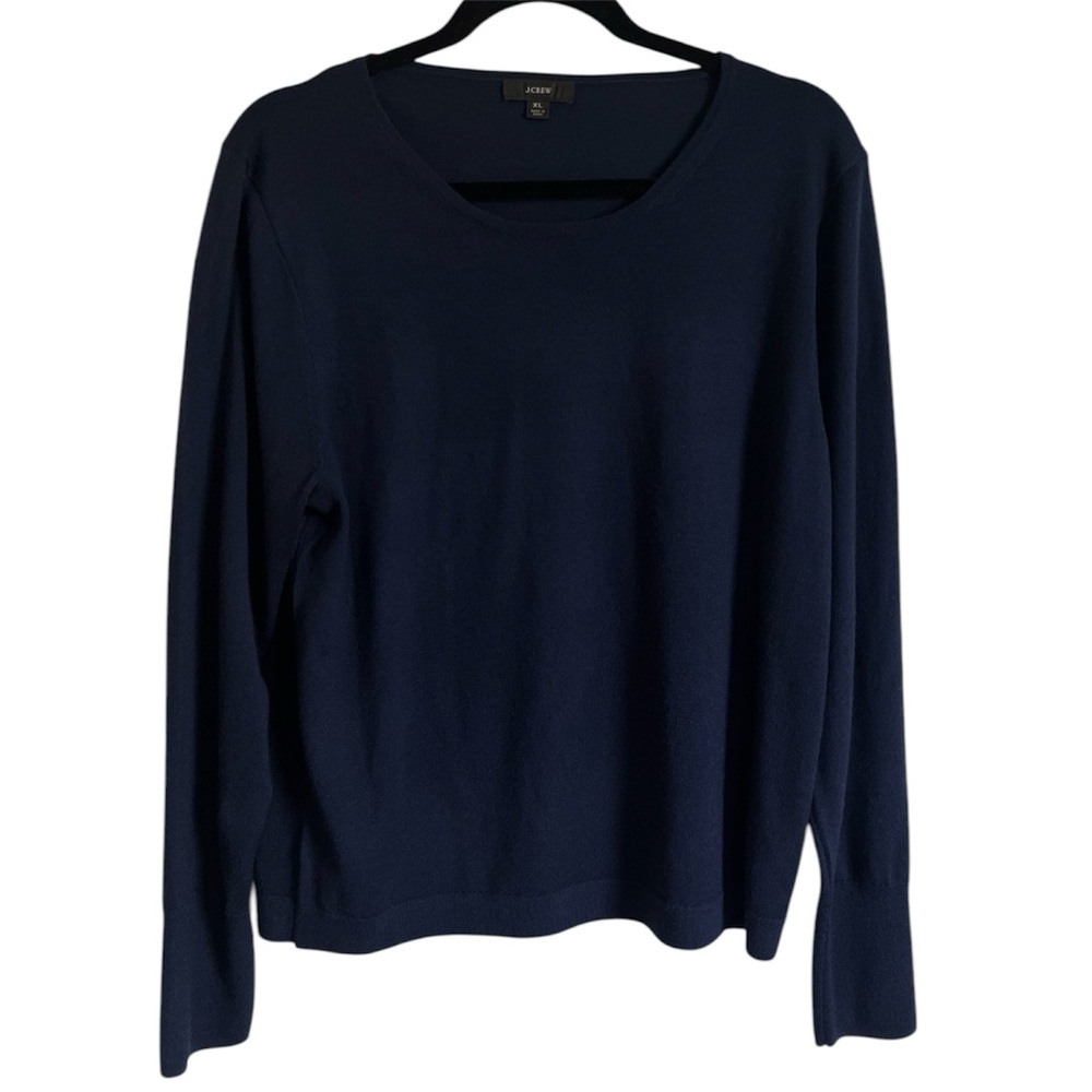 J. Crew Halle Crewneck 100% Merino Wool Sweater Navy Blue Size XL - Picture 2 of 8